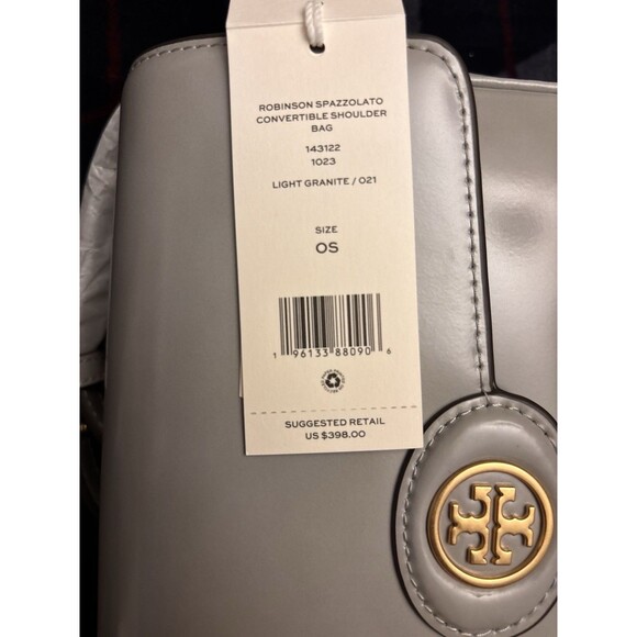 Tory Burch Women’s Robinson Spazzolato Leather Shoulder Bag Light Granite New - Picture 7 of 7